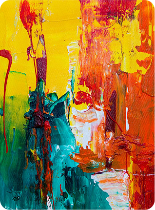 Colorful abstract art with yellow, red, and turquoise paint strokes